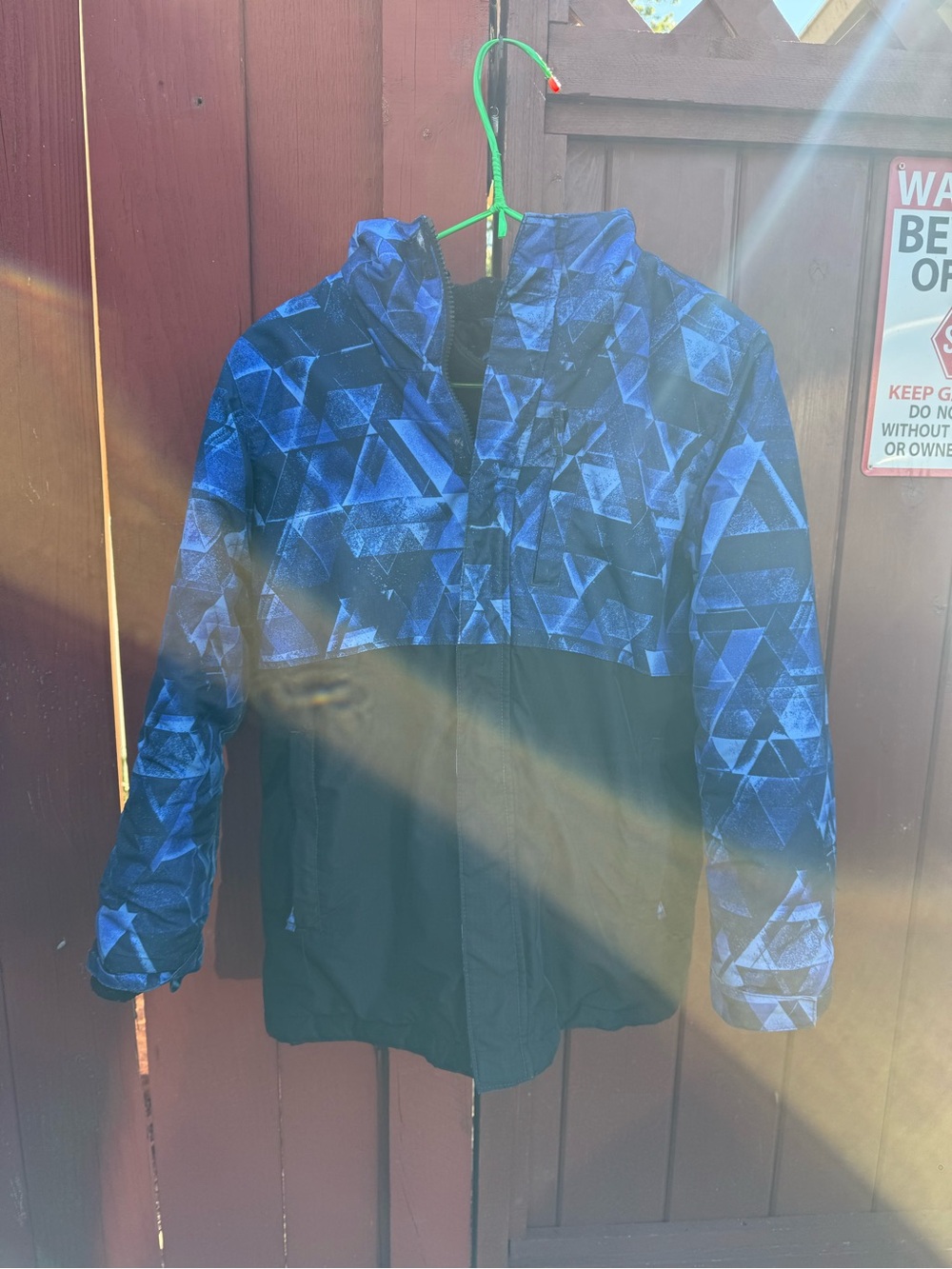 The Children's Place Blue & Black Geometric Hooded Puffer Jacket